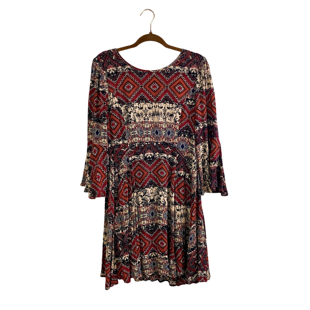 Holding Horses Anthropologie‎ Boho Geometric Mixed Print Bell Sleeve Dress Small
